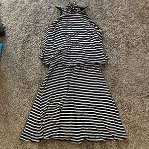High neck black and white striped soft dress